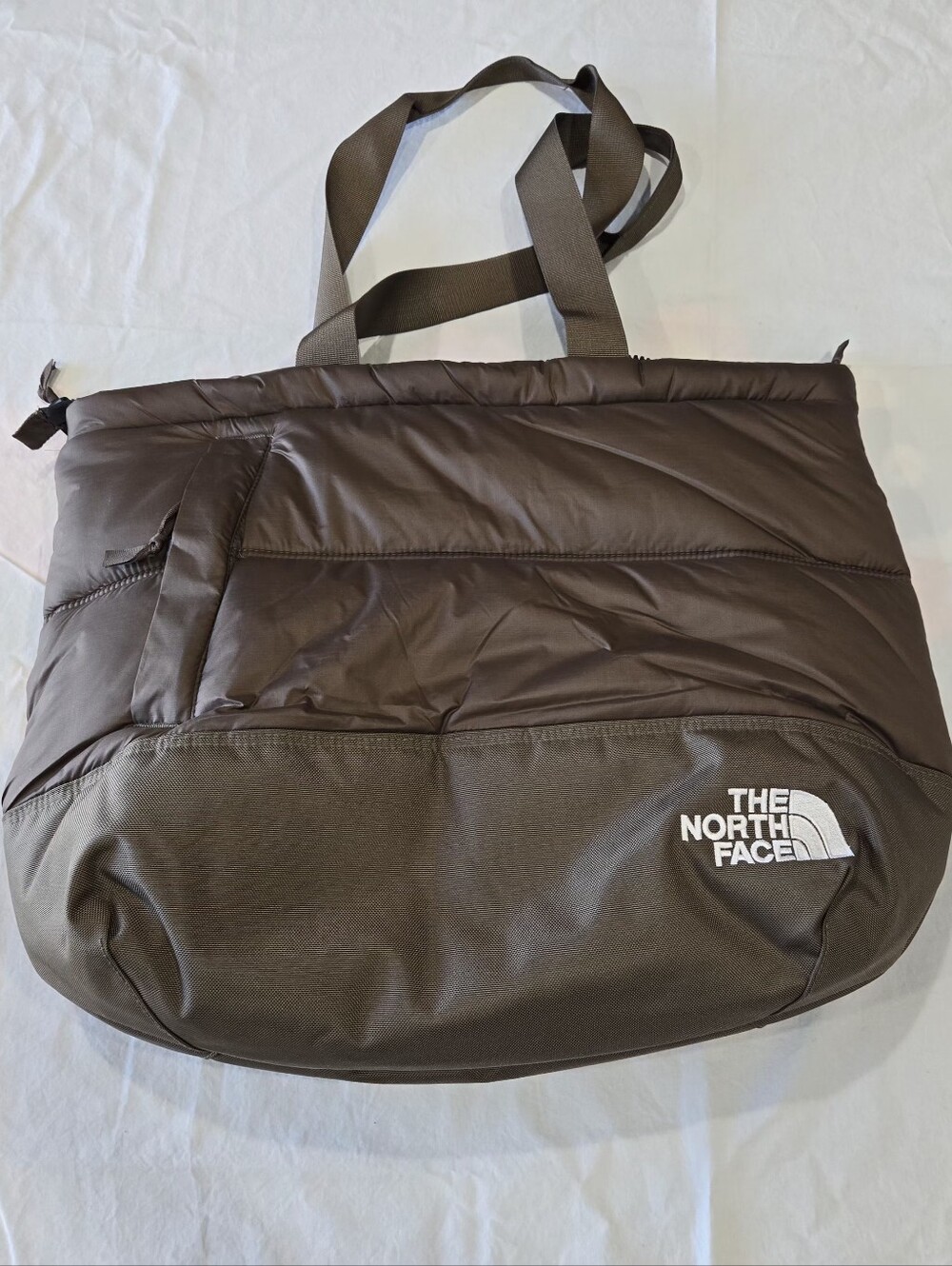 The North Face Nuptse down fill puffer tote bag in smokey brown